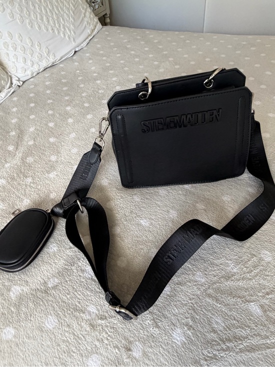 Steve Madden Handbags - Steve Madden Black Embossed Logo Messenger Bag with Detachable Pouch